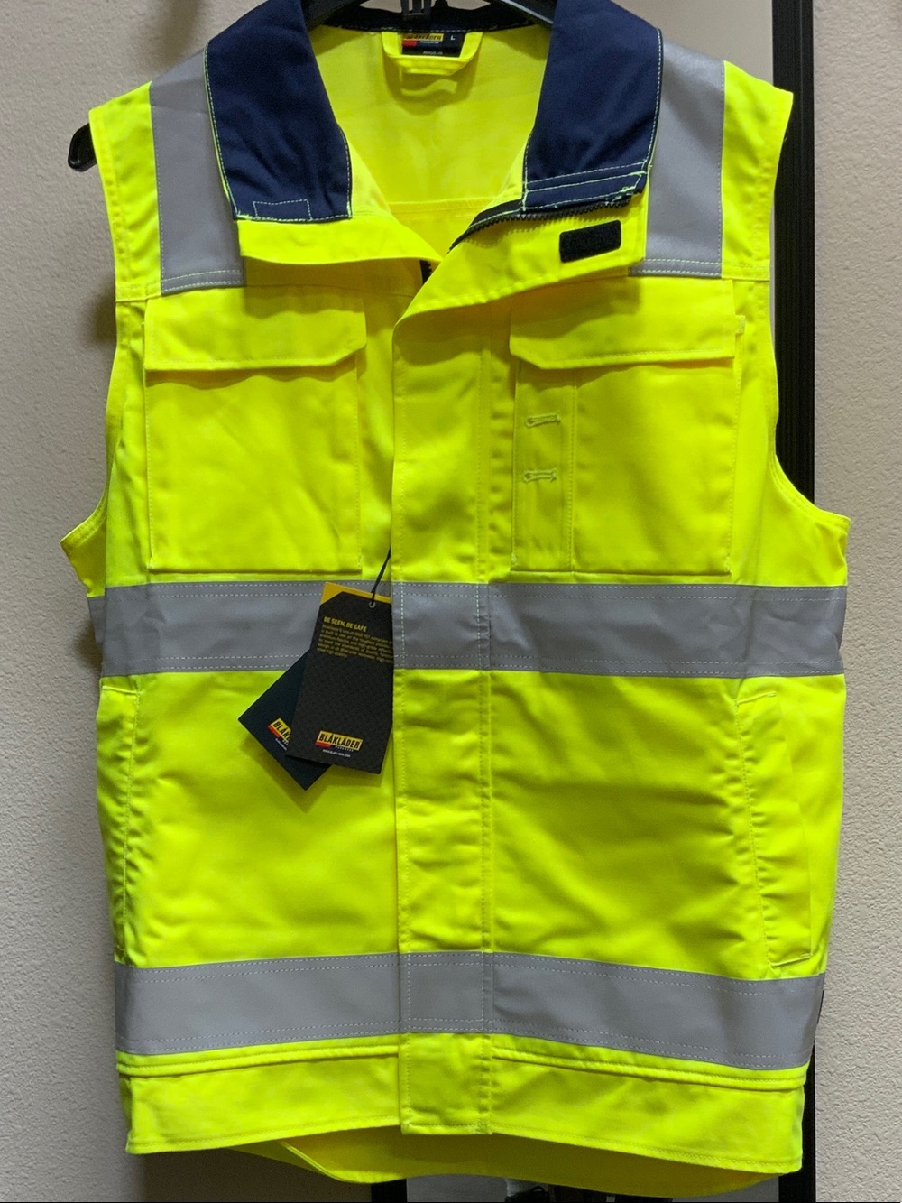 Blaklader High-Visibility Safety Vest with Navy Collar